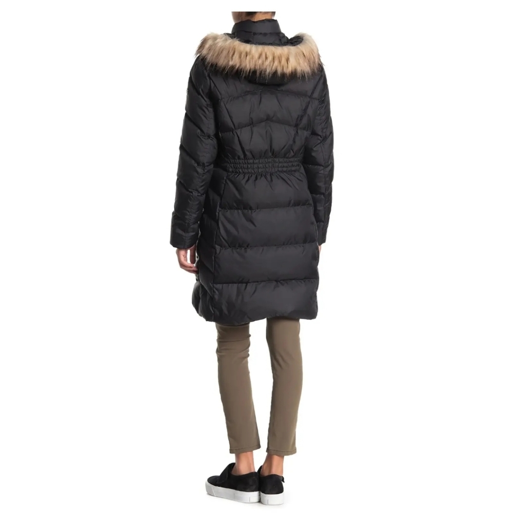 **SOLD***Calvin klein Womens Black Full Zip Coat Sz M Detachable Hood Faux Fur - Picture 2 of 15